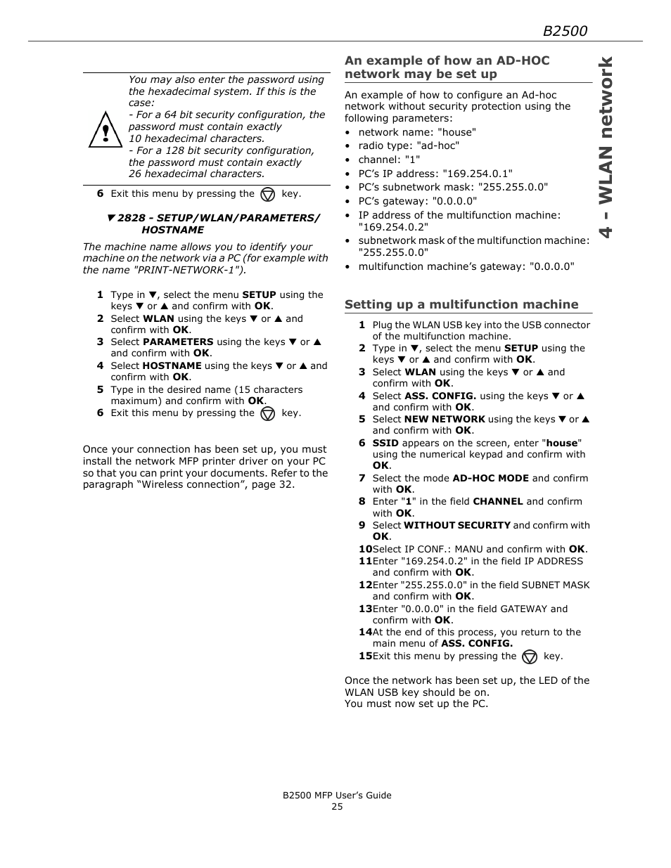 An example of how an ad-hoc network may be set up, Setting up a multifunction machine, An example of how an ad-hoc | Network may be set up, 4 - wlan network, B2500 | Xerox B2500 MFP User Manual | Page 25 / 42