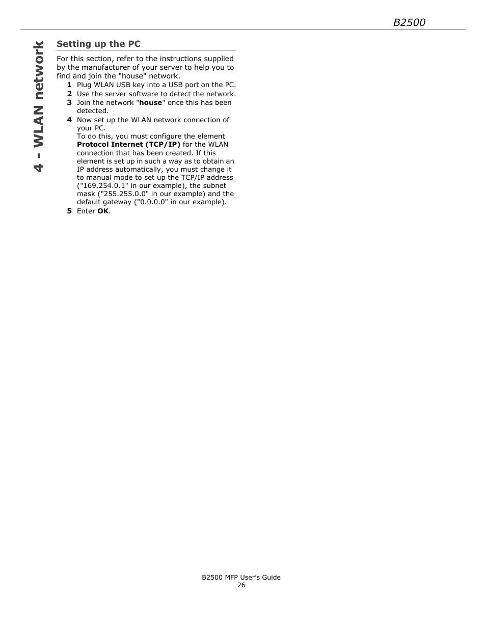 Setting up the pc, 4 - wlan network, B2500 | Xerox B2500 MFP User Manual | Page 26 / 42