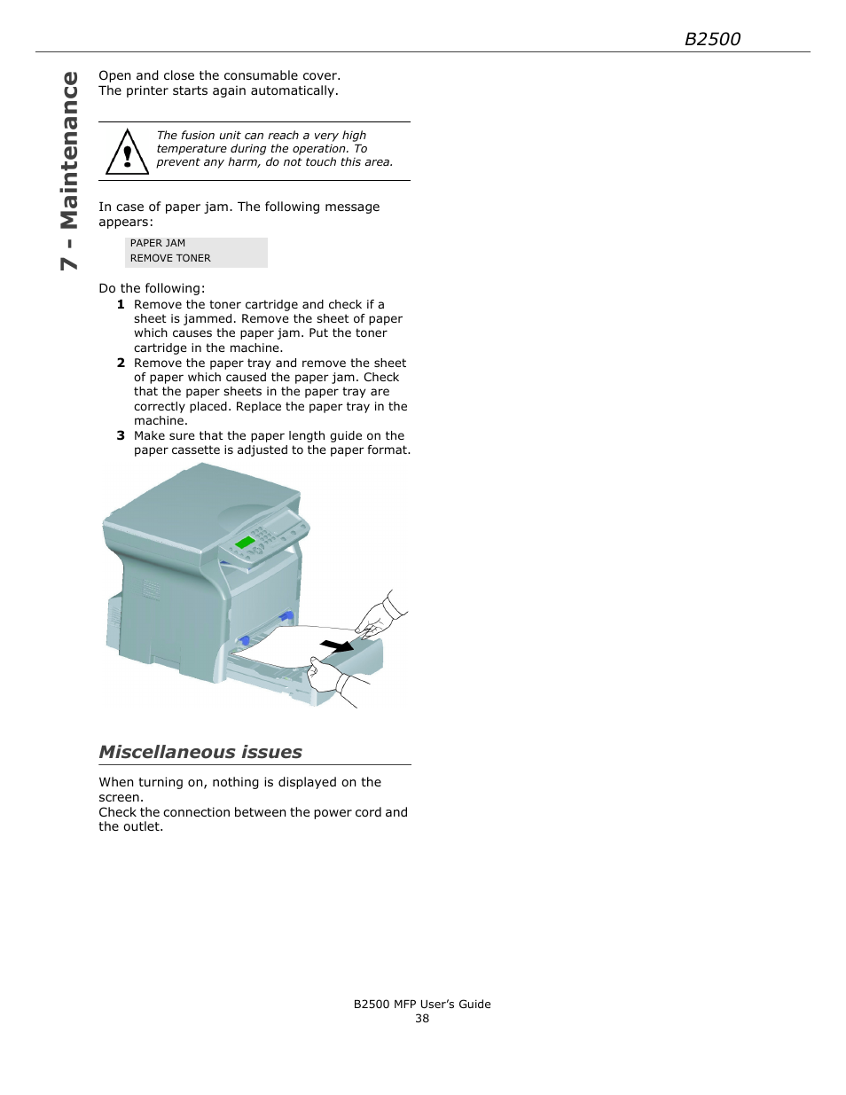 Miscellaneous issues, 7 - maintenance, B2500 | Xerox B2500 MFP User Manual | Page 38 / 42