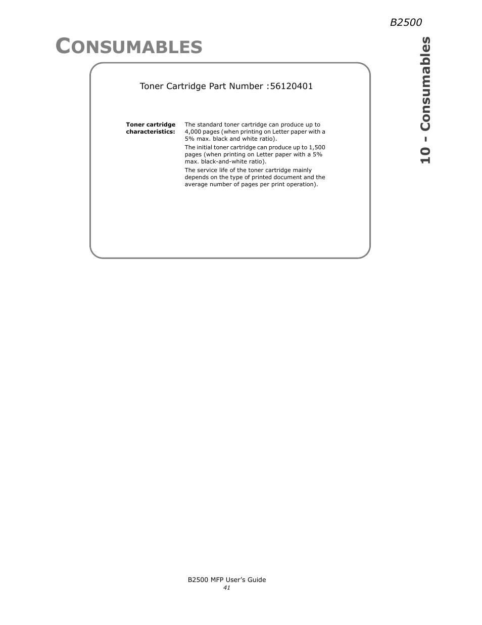 Consumables, Onsumables, 10 - consumables | Xerox B2500 MFP User Manual | Page 41 / 42