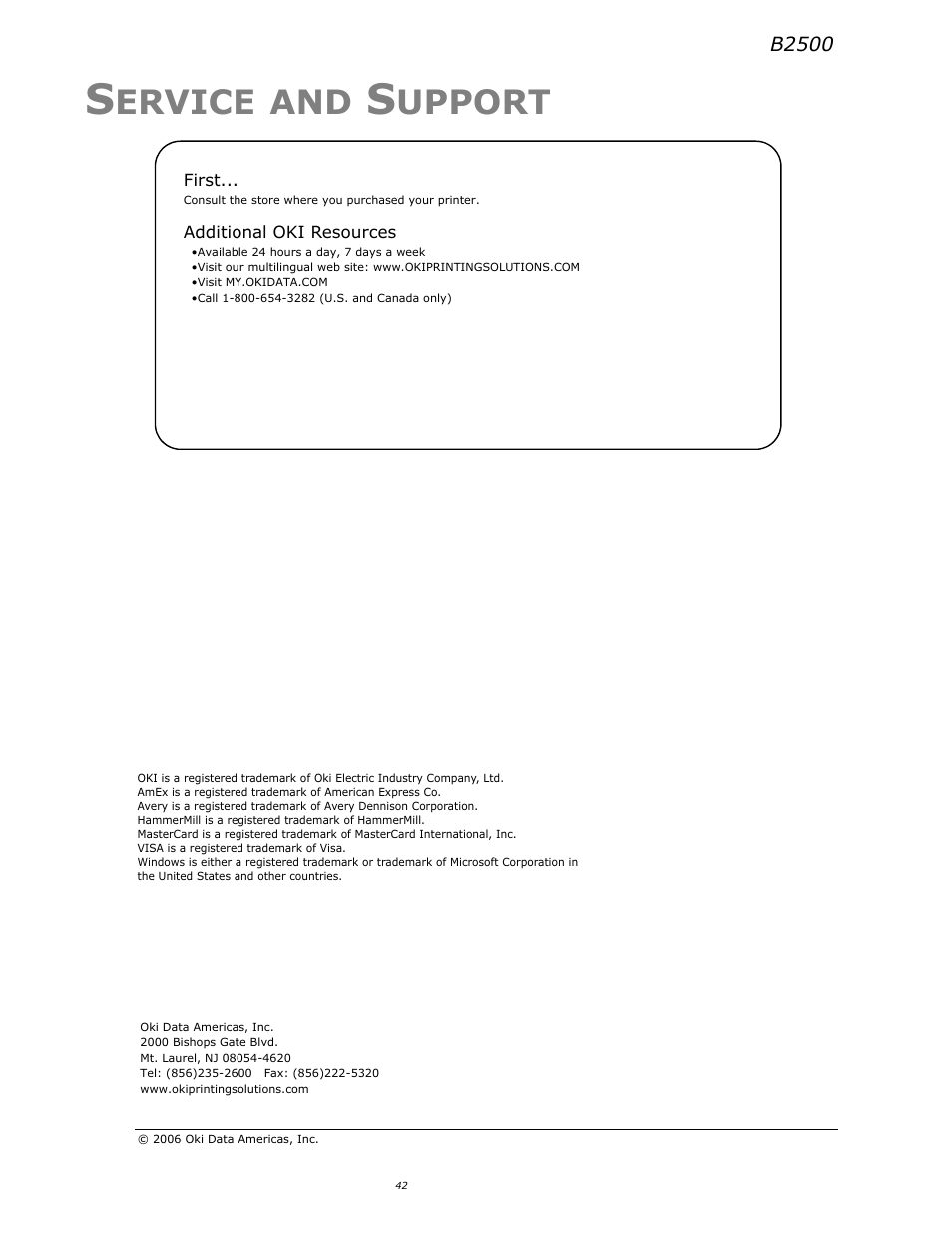 Service and support, Ervice, Upport | Xerox B2500 MFP User Manual | Page 42 / 42