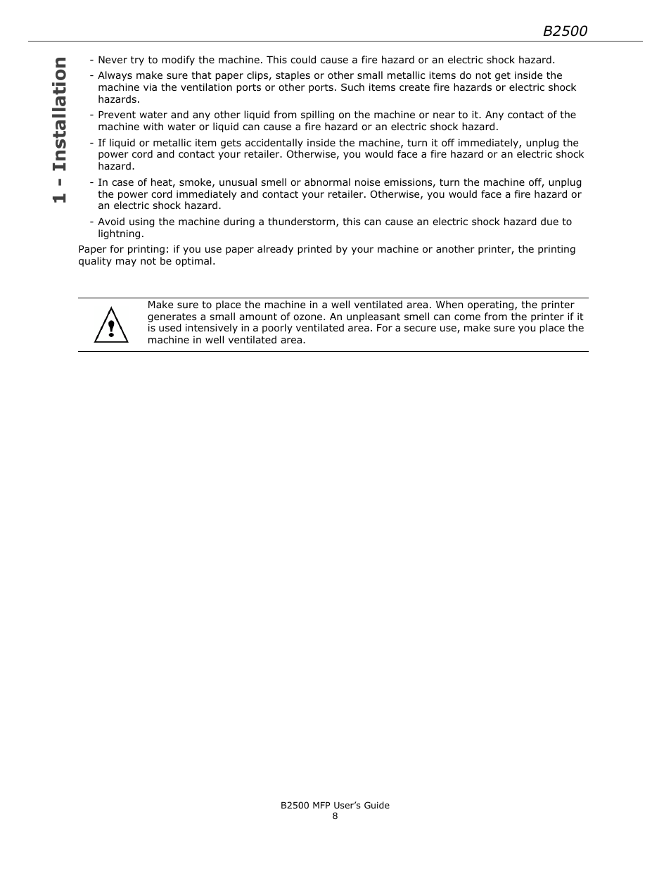 1 - installation, B2500 | Xerox B2500 MFP User Manual | Page 8 / 42