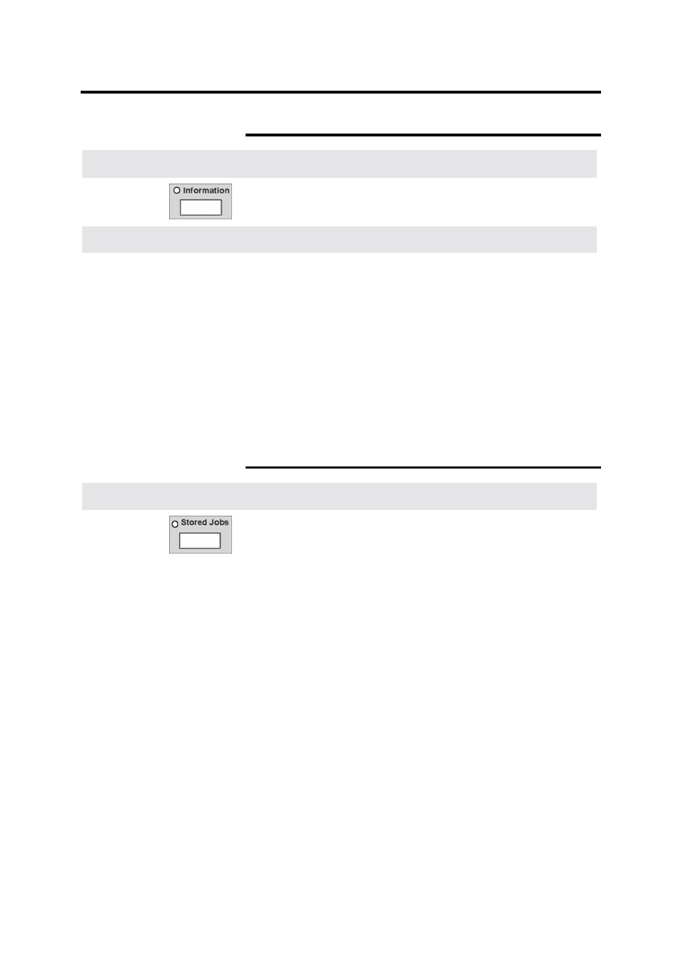 Information button, Stored jobs button, Information button stored jobs button | Scanner control panel (continued) | Xerox MAX 200 User Manual | Page 25 / 284