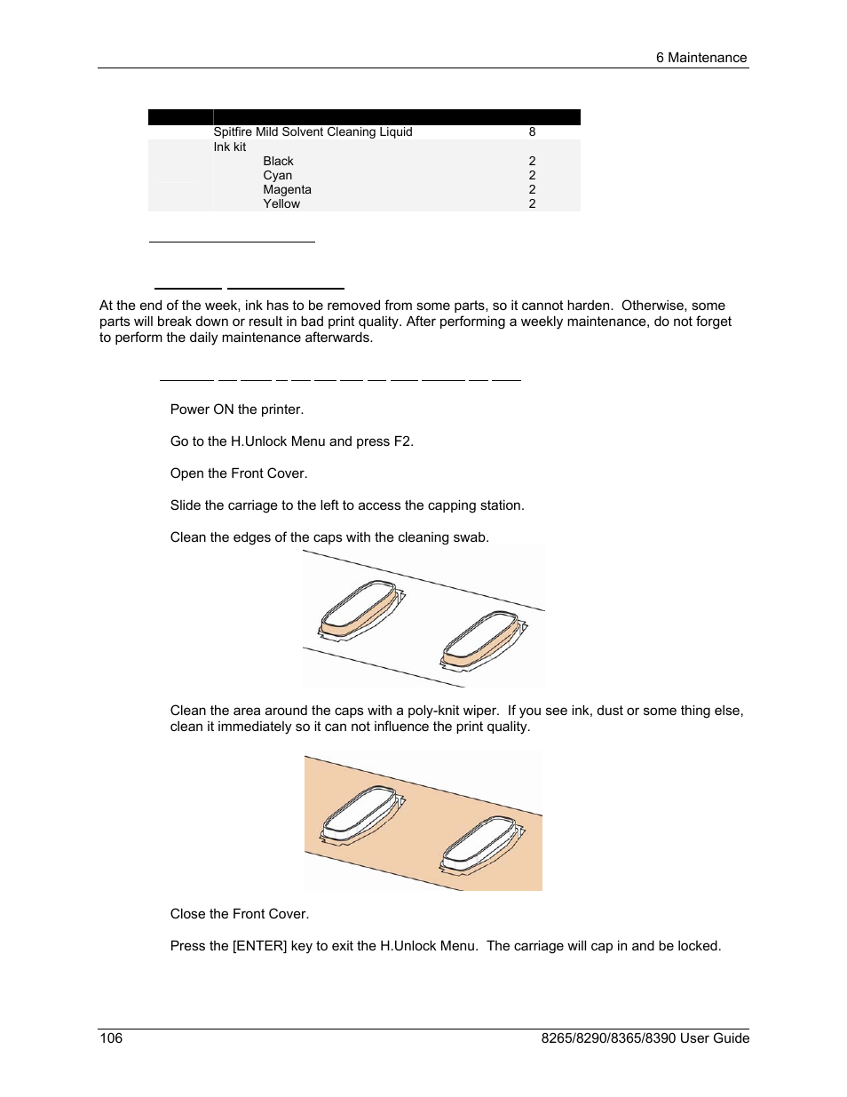 1 weekly maintenance | Xerox 8290 User Manual | Page 114 / 152