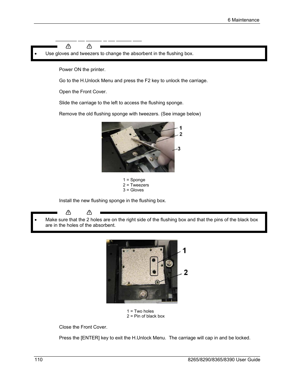 2 replacing the sponge in the spitting box | Xerox 8290 User Manual | Page 118 / 152