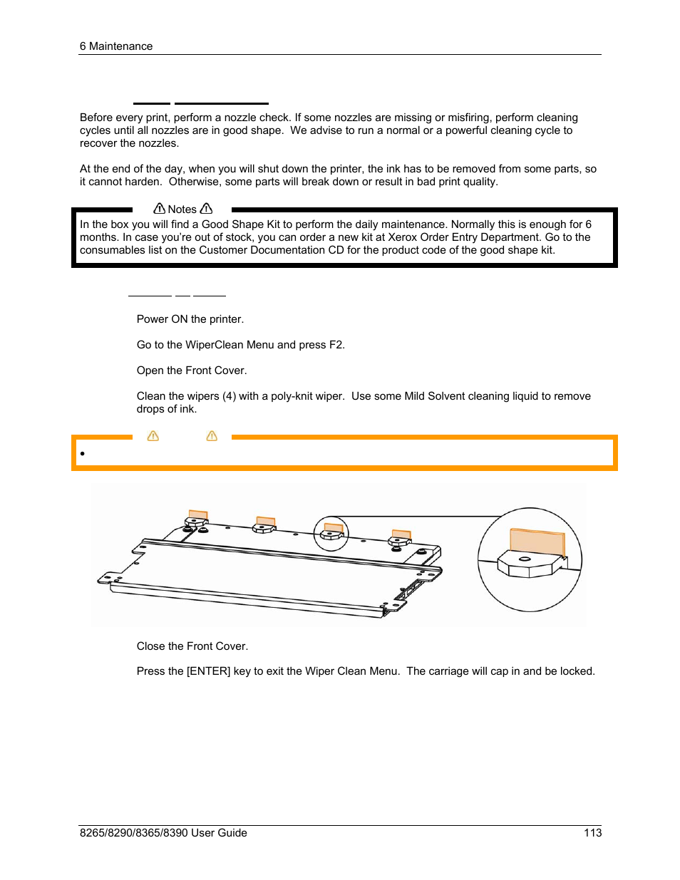 1 daily maintenance, 1 cleaning the wipers | Xerox 8290 User Manual | Page 121 / 152