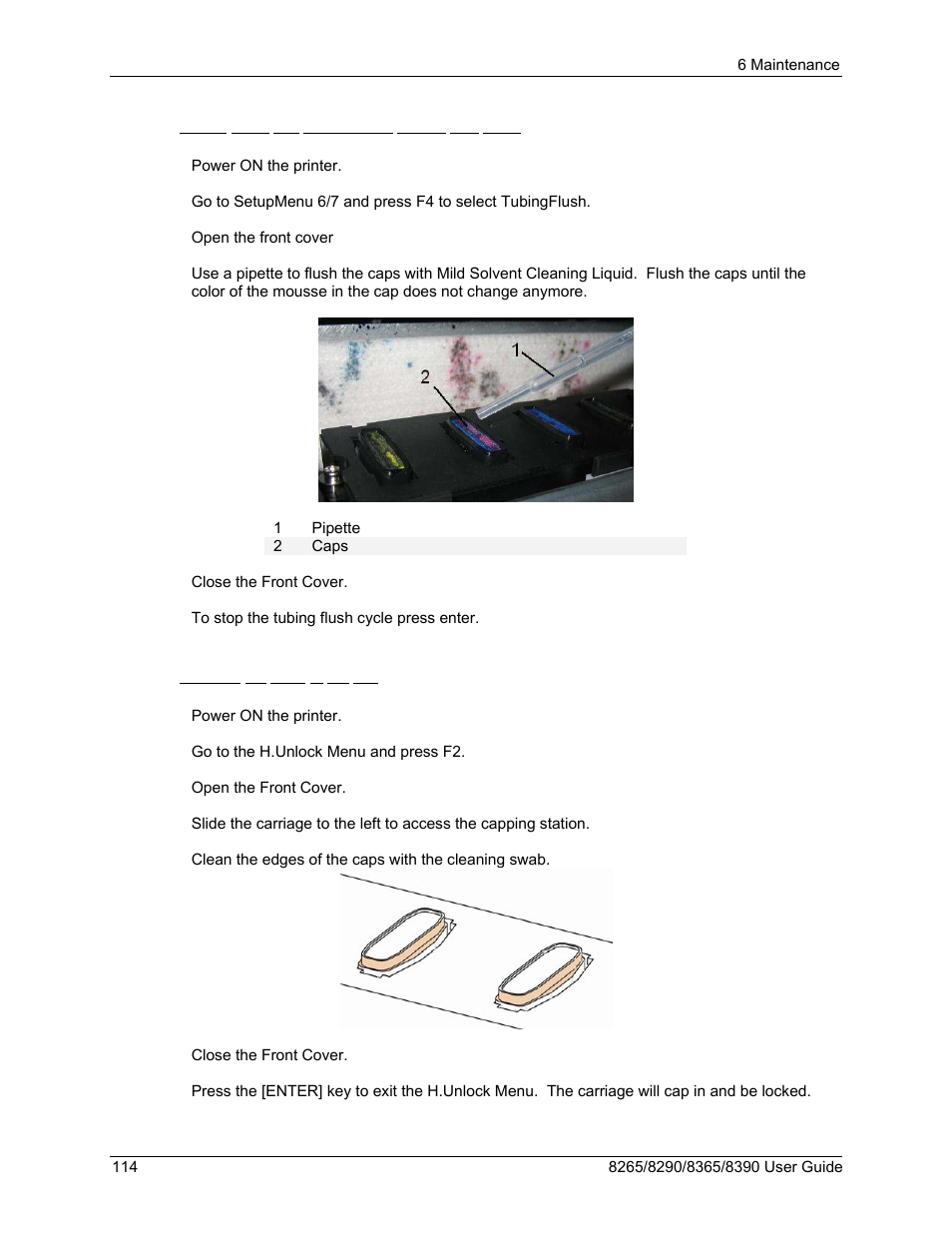 2 tubing flush and maintenance station cap flush, 3 cleaning the edge of the cap | Xerox 8290 User Manual | Page 122 / 152