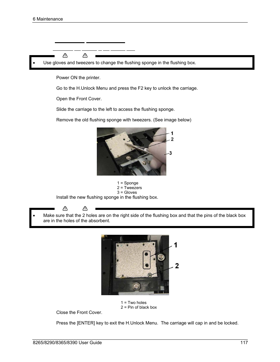 3 bi-weekly maintenance, 1 replacing the sponge in the spitting box | Xerox 8290 User Manual | Page 125 / 152