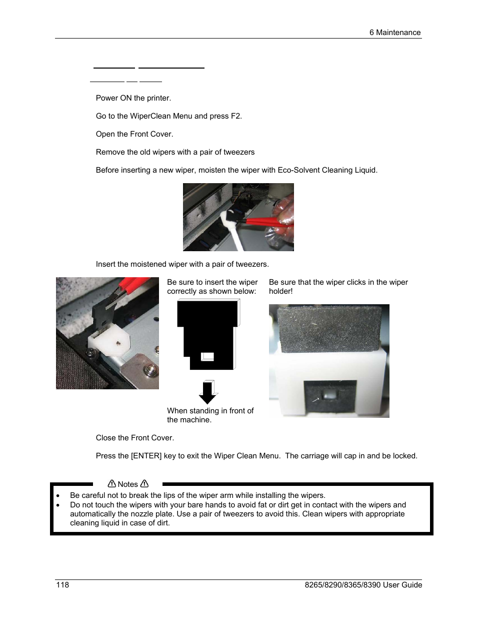 4 monthly maintenance, 1 replacing the wipers | Xerox 8290 User Manual | Page 126 / 152