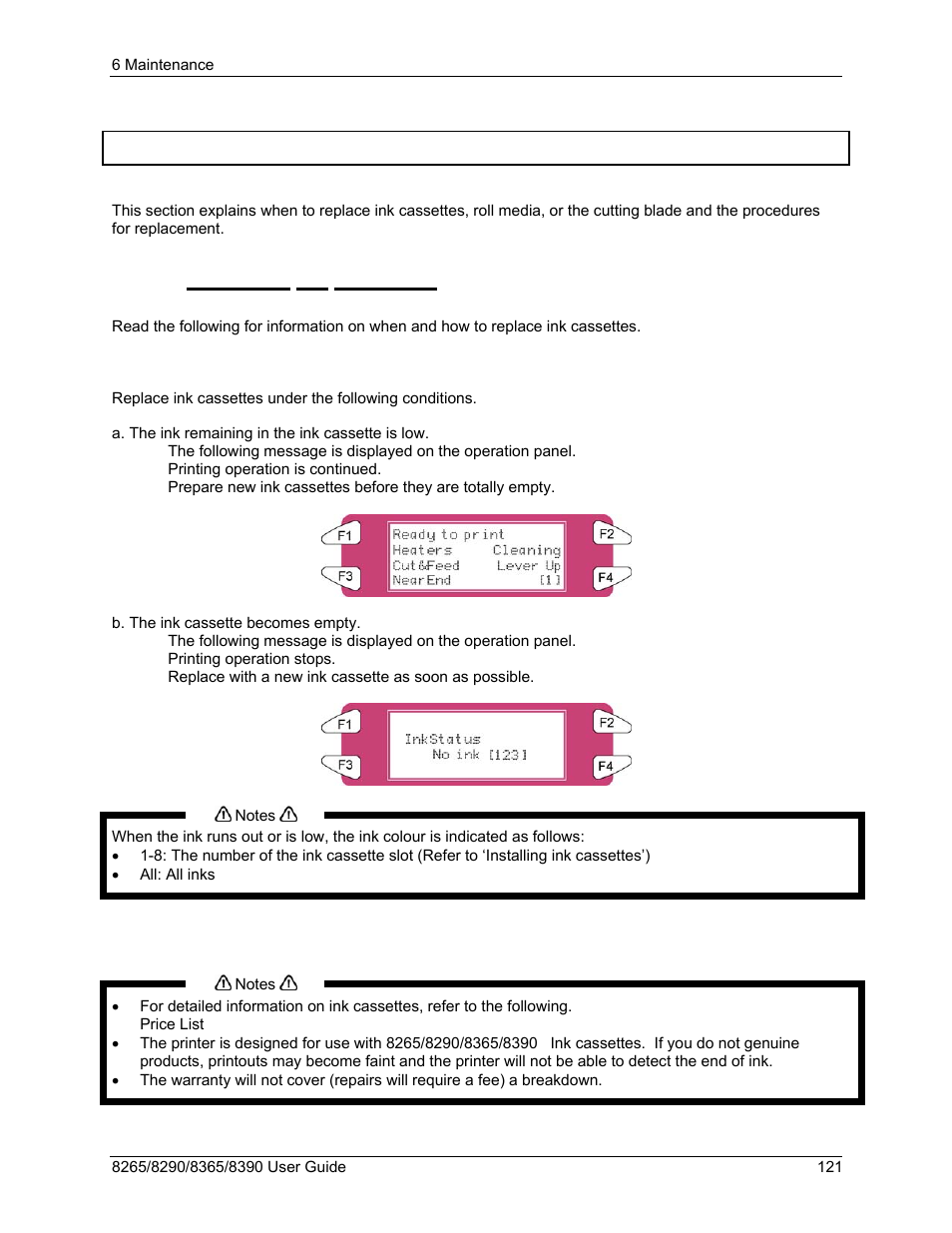 5 replacing consumables, 1 replacing ink cassettes, Replacing consumables | Xerox 8290 User Manual | Page 129 / 152