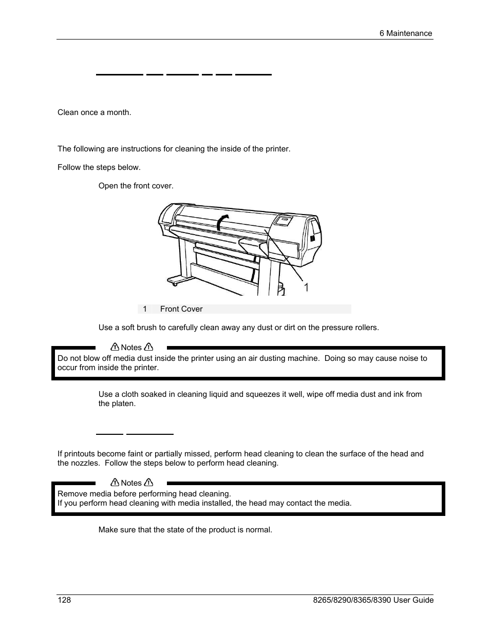 2 cleaning the inside of the printer, 3 head cleaning | Xerox 8290 User Manual | Page 136 / 152