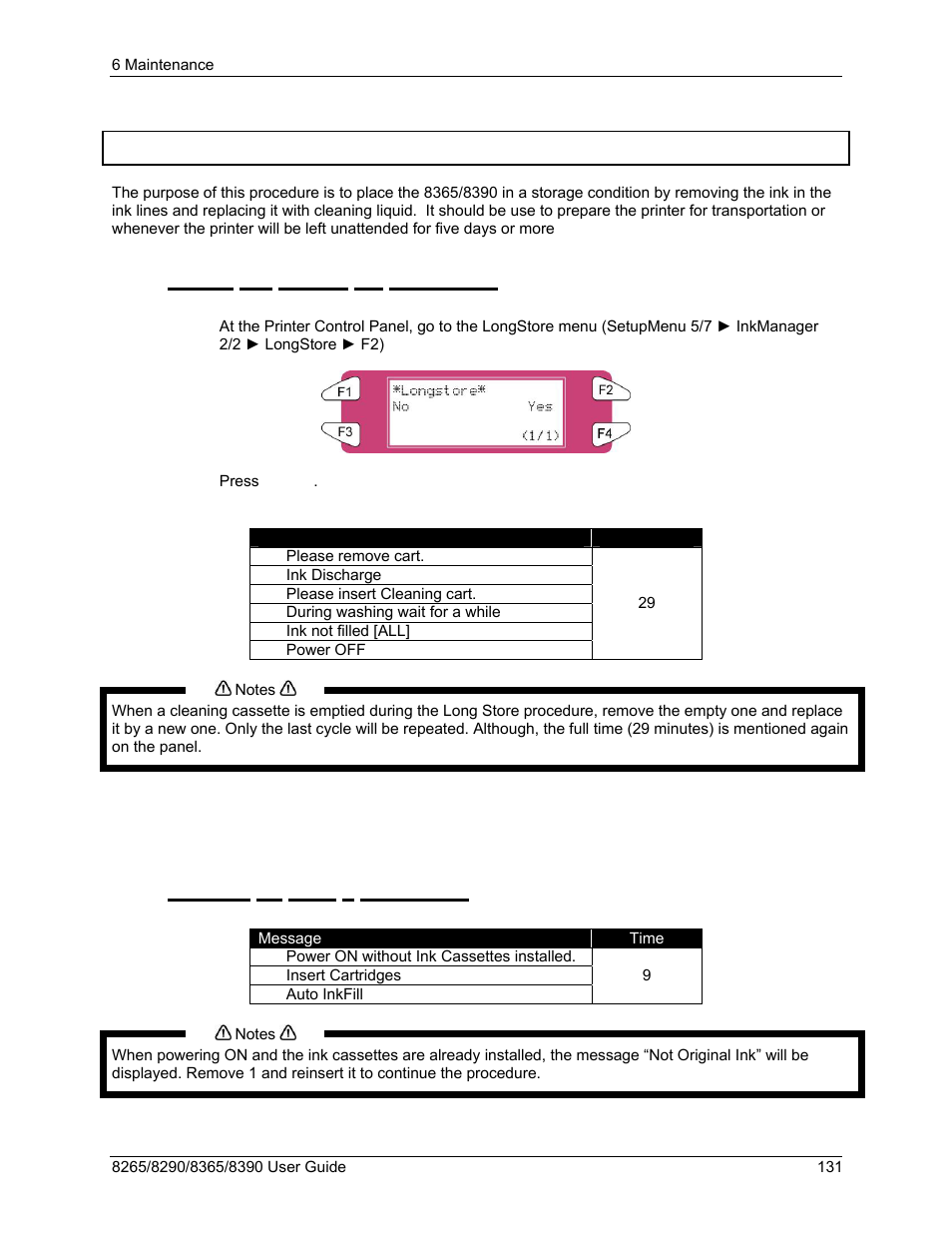 7 longstore procedure, 1 ready the printer for longstore, 2 starting up after a longstore | Longstore procedure | Xerox 8290 User Manual | Page 139 / 152