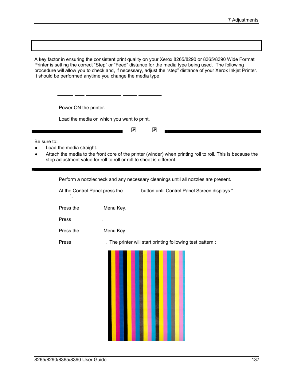 3 step adjustment, 1 print the dist.check test pattern, Step adjustment | Xerox 8290 User Manual | Page 145 / 152