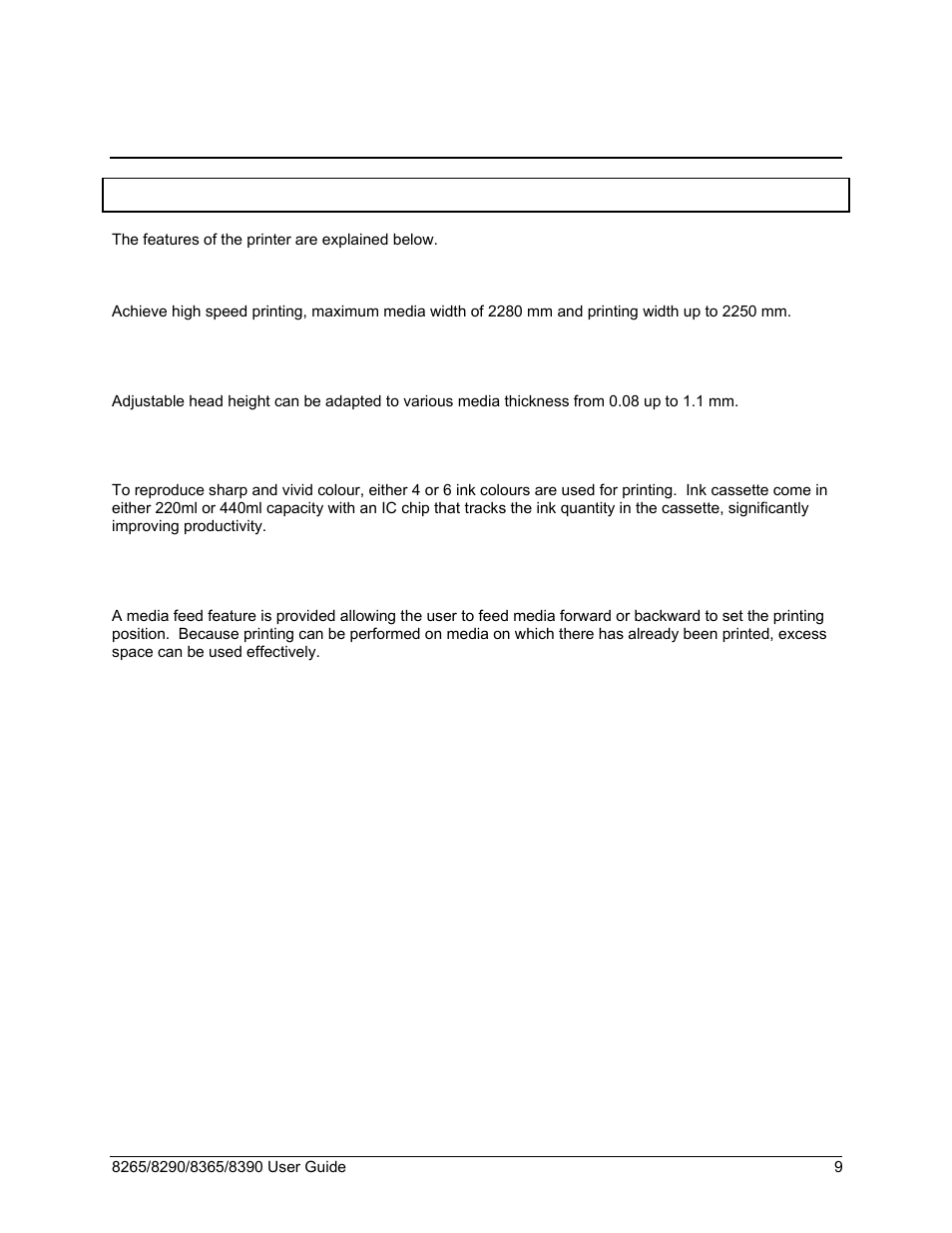 2 printer overview, 1 features, Printer overview | Features | Xerox 8290 User Manual | Page 17 / 152