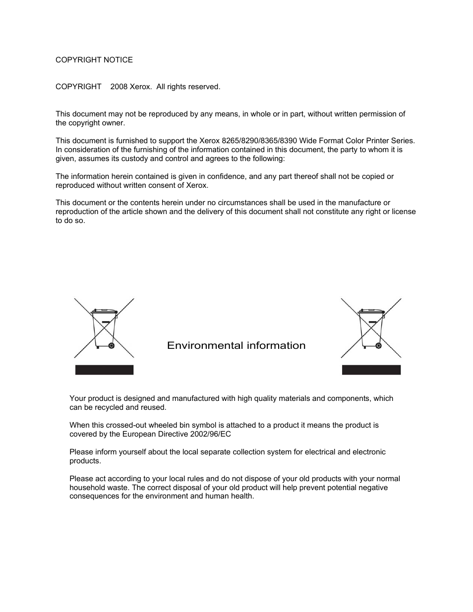 Weee regulations | Xerox 8290 User Manual | Page 3 / 152