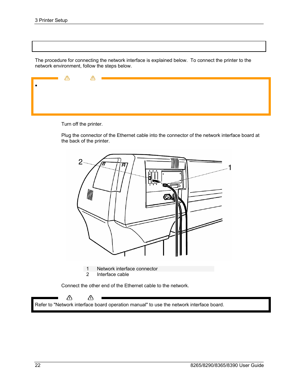 3 connecting the network interface, Connecting the network interface | Xerox 8290 User Manual | Page 30 / 152