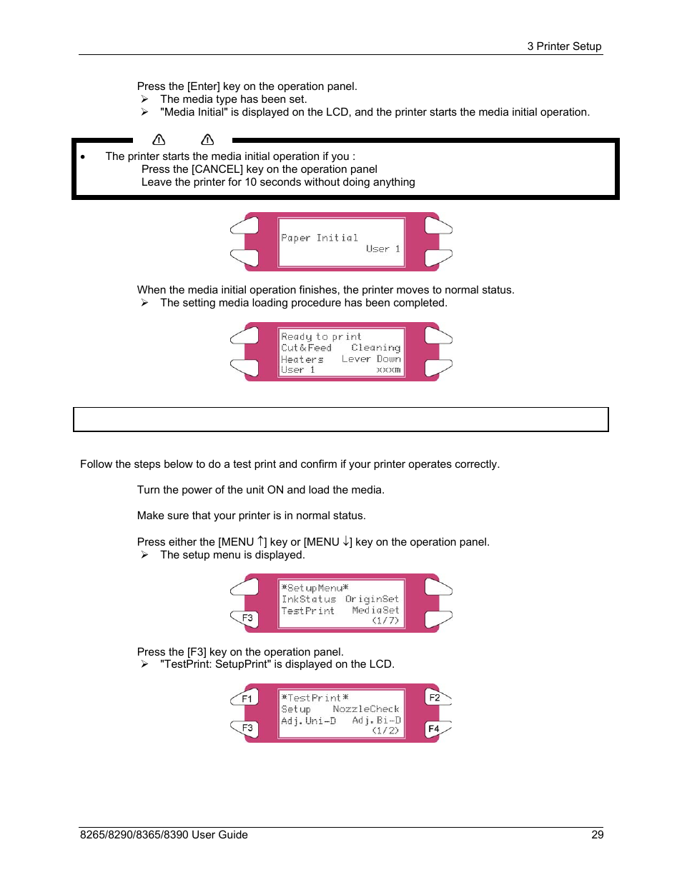 5 test printing, Test printing | Xerox 8290 User Manual | Page 37 / 152