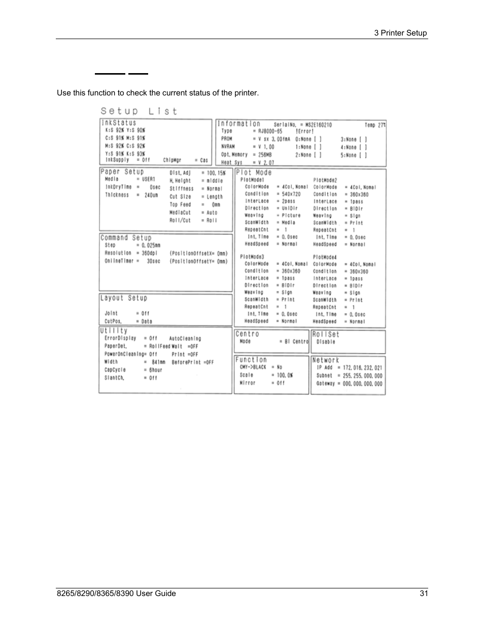 1 setup list | Xerox 8290 User Manual | Page 39 / 152