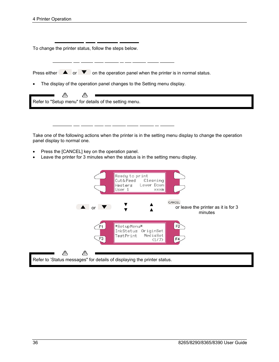 3 changing the printer status | Xerox 8290 User Manual | Page 44 / 152