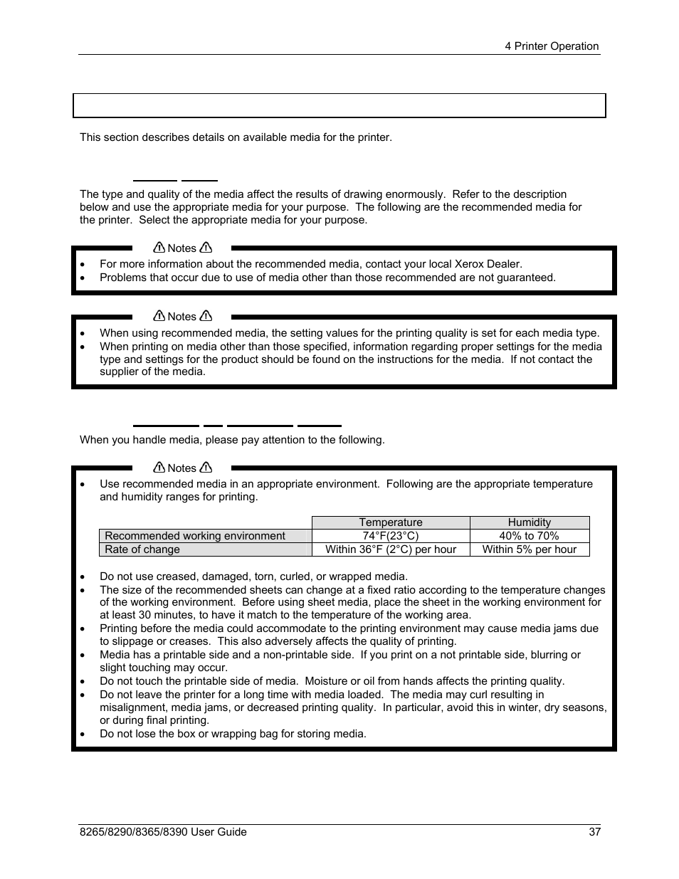 2 using media, 1 media type, 2 cautions on handling media | Using media, 1 media type 4.2.2 cautions on handling media | Xerox 8290 User Manual | Page 45 / 152