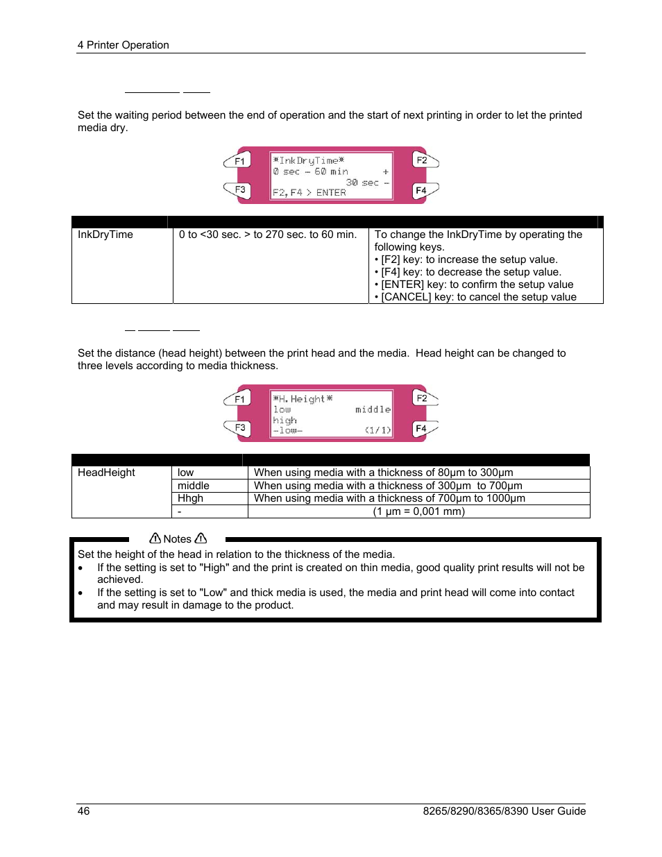 7 inkdrytime menu, 8 h. height menu | Xerox 8290 User Manual | Page 54 / 152