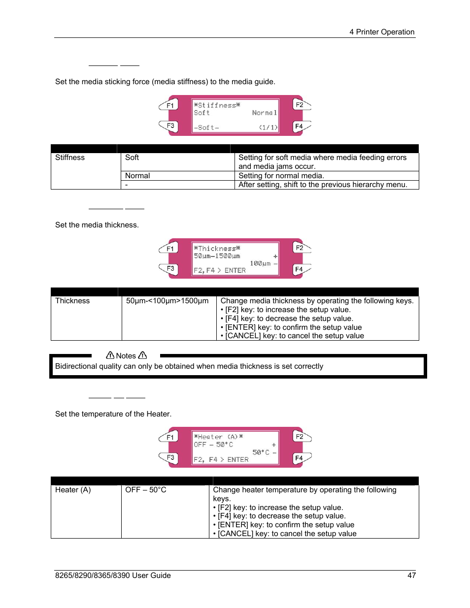 9 stiffness menu, 10 thickness menu, 11 heater (a) menu | Xerox 8290 User Manual | Page 55 / 152