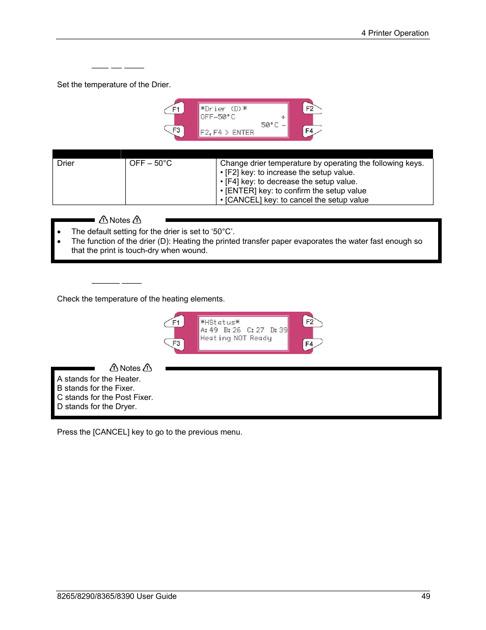 14 drier (d) menu, 15 hstatus menu | Xerox 8290 User Manual | Page 57 / 152