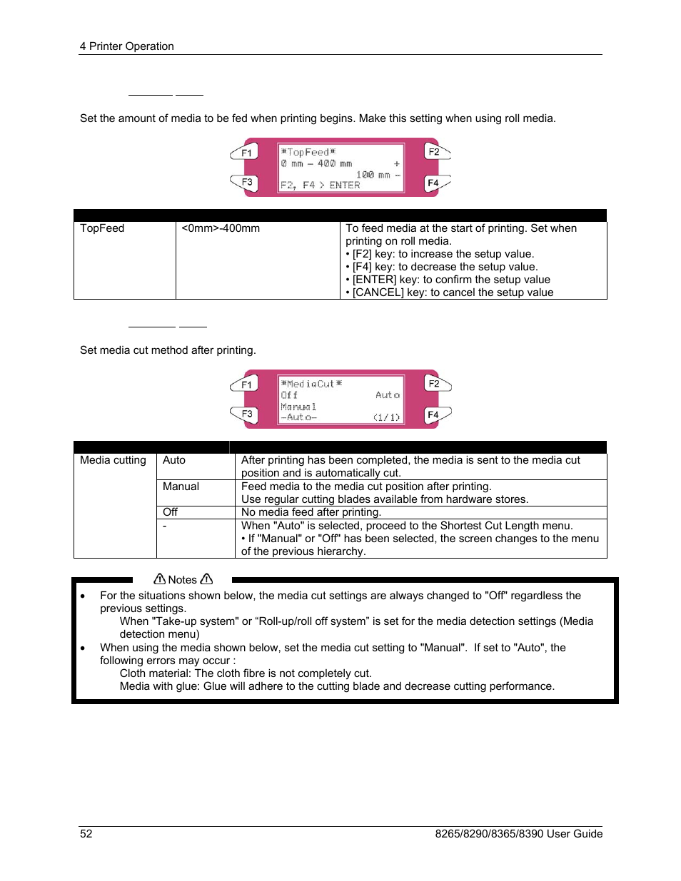 20 topfeed menu, 21 mediacut menu | Xerox 8290 User Manual | Page 60 / 152