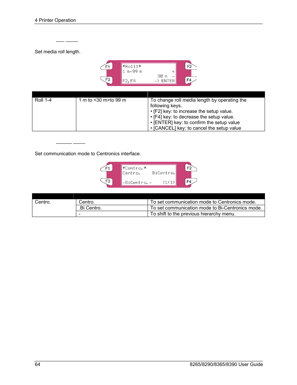 2 roll menu, 3 centro. menu | Xerox 8290 User Manual | Page 72 / 152