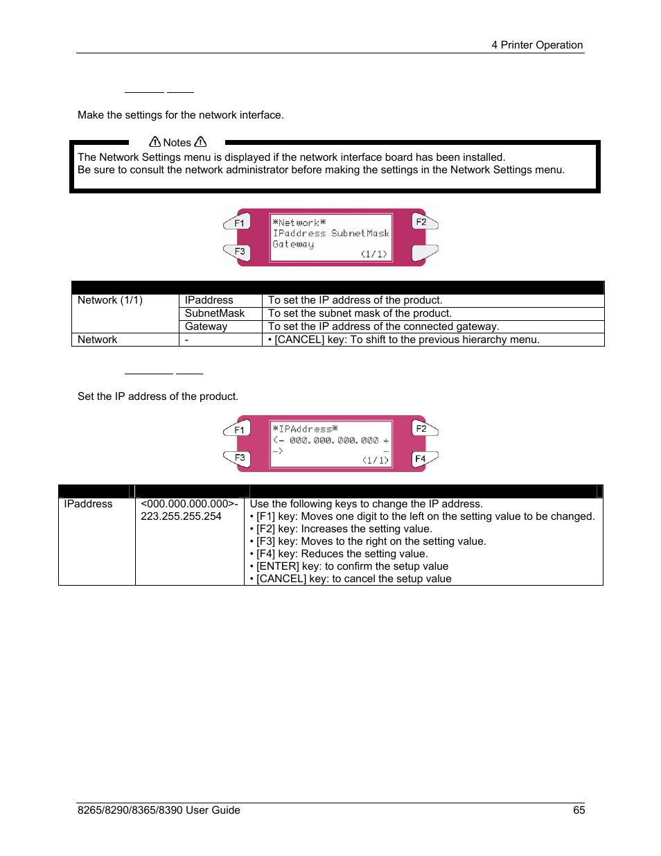 4 network menu, 5 ipaddress menu | Xerox 8290 User Manual | Page 73 / 152