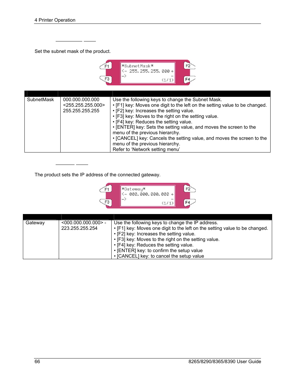 6 subnetmask menu, 7 gateway menu | Xerox 8290 User Manual | Page 74 / 152