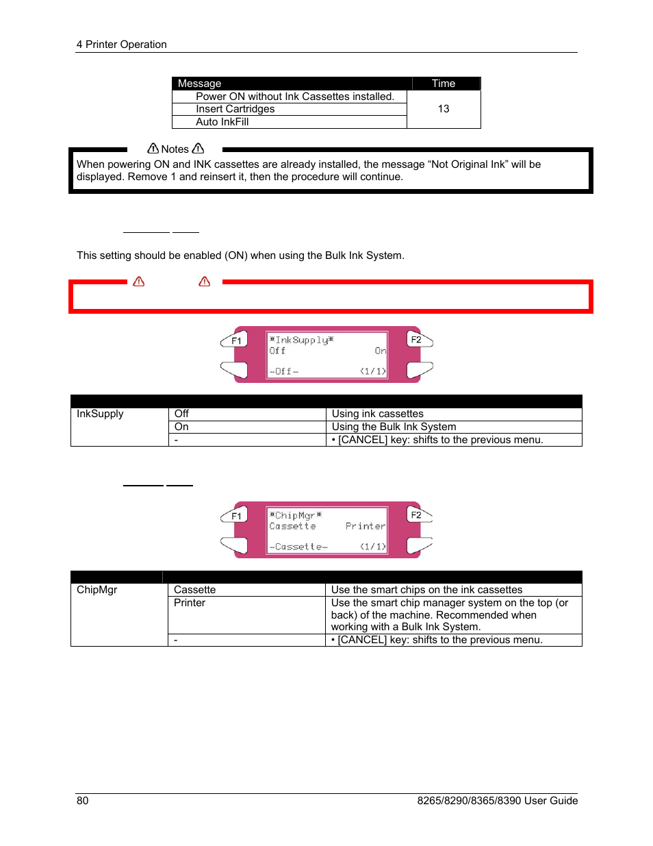 7 inksupply menu, 8 chipmgr menu | Xerox 8290 User Manual | Page 88 / 152