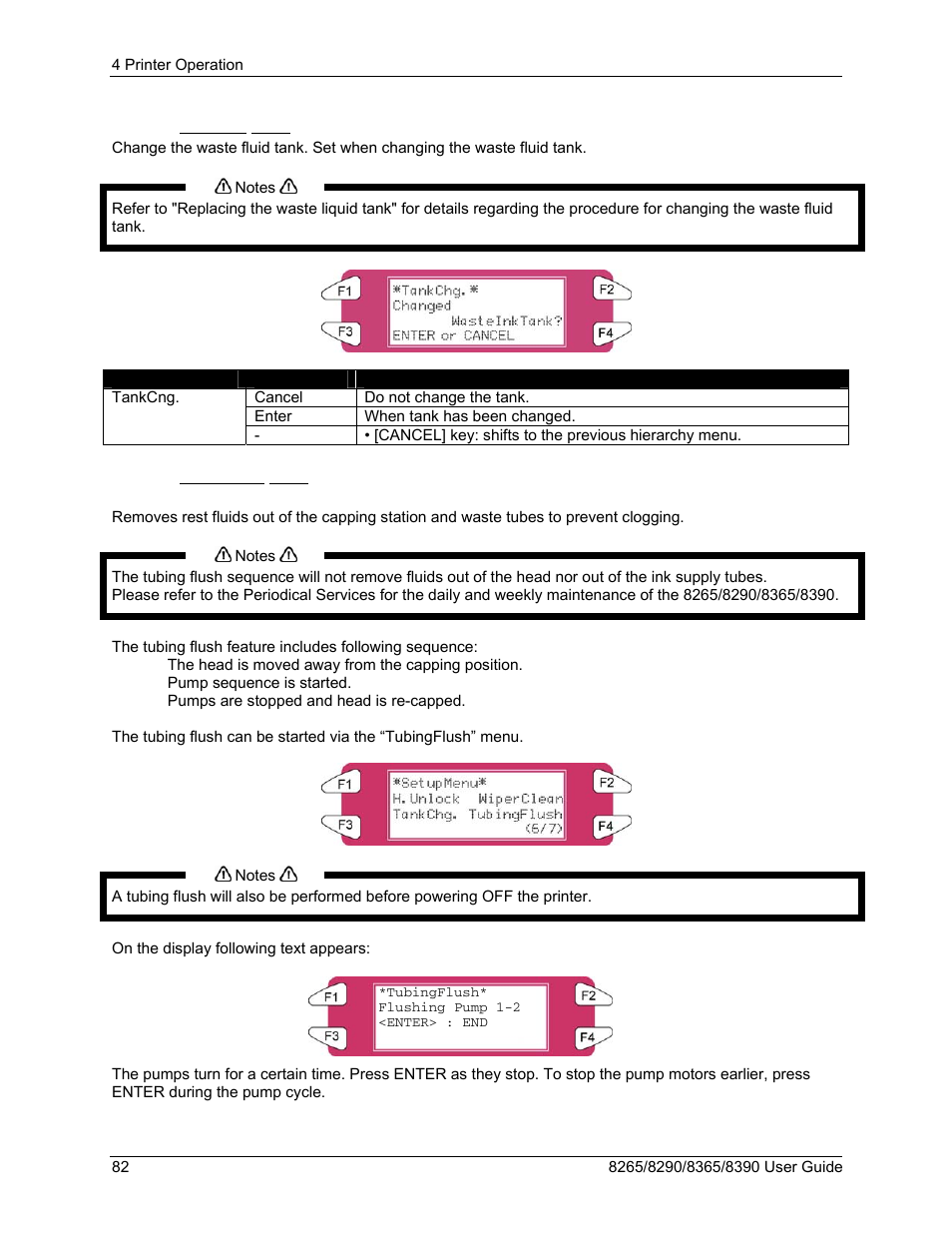 3 tankcng. menu, 4 tubingflush menu | Xerox 8290 User Manual | Page 90 / 152