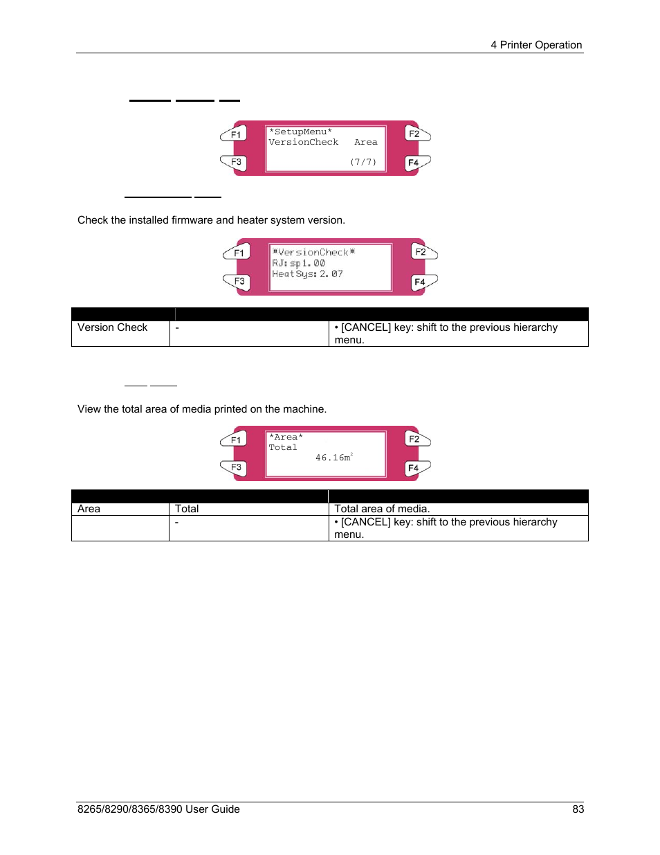 7 setup menu 7/7, 1 versioncheck menu, 2 area menu | Xerox 8290 User Manual | Page 91 / 152