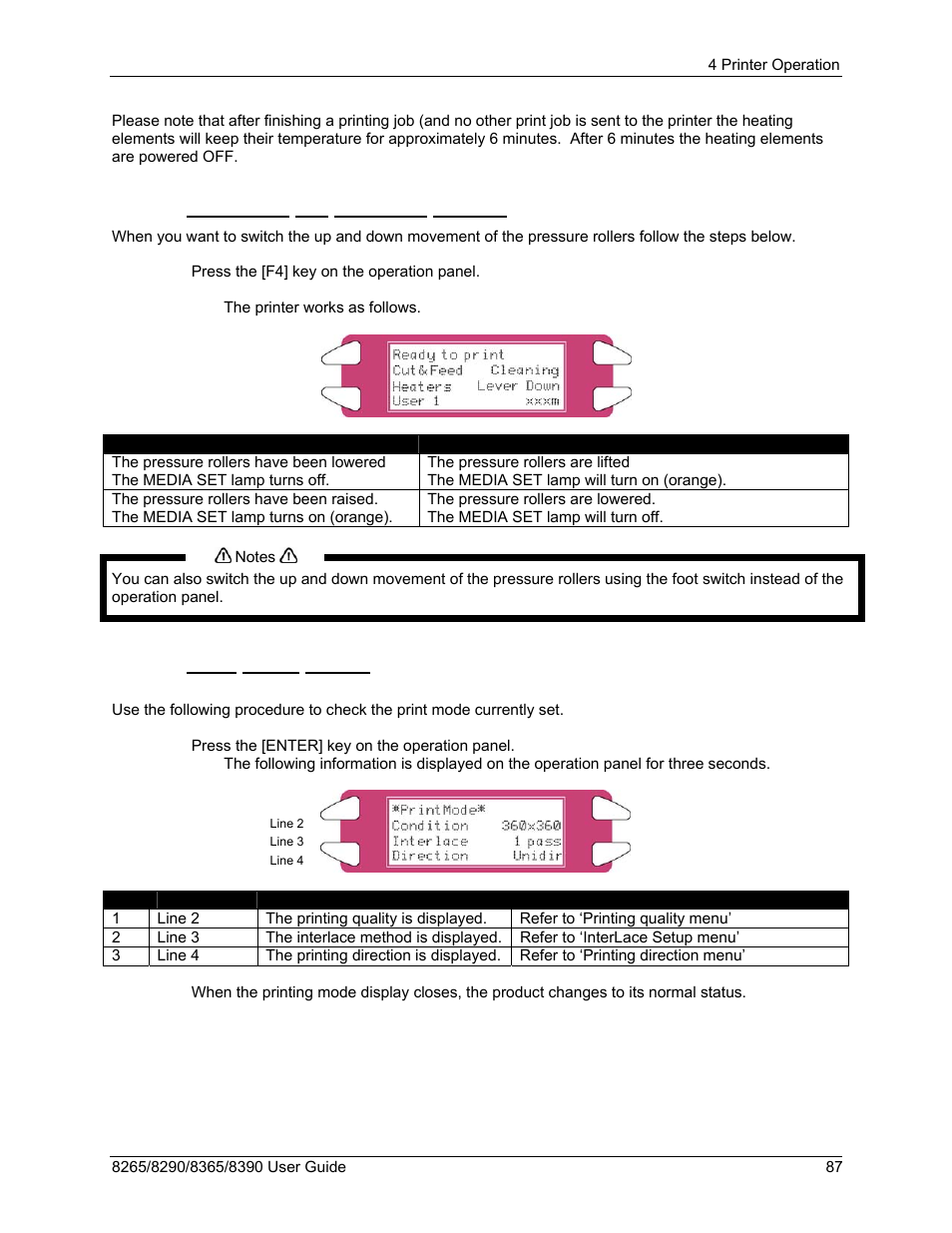 3 operating the pressure rollers, 4 print mode check | Xerox 8290 User Manual | Page 95 / 152