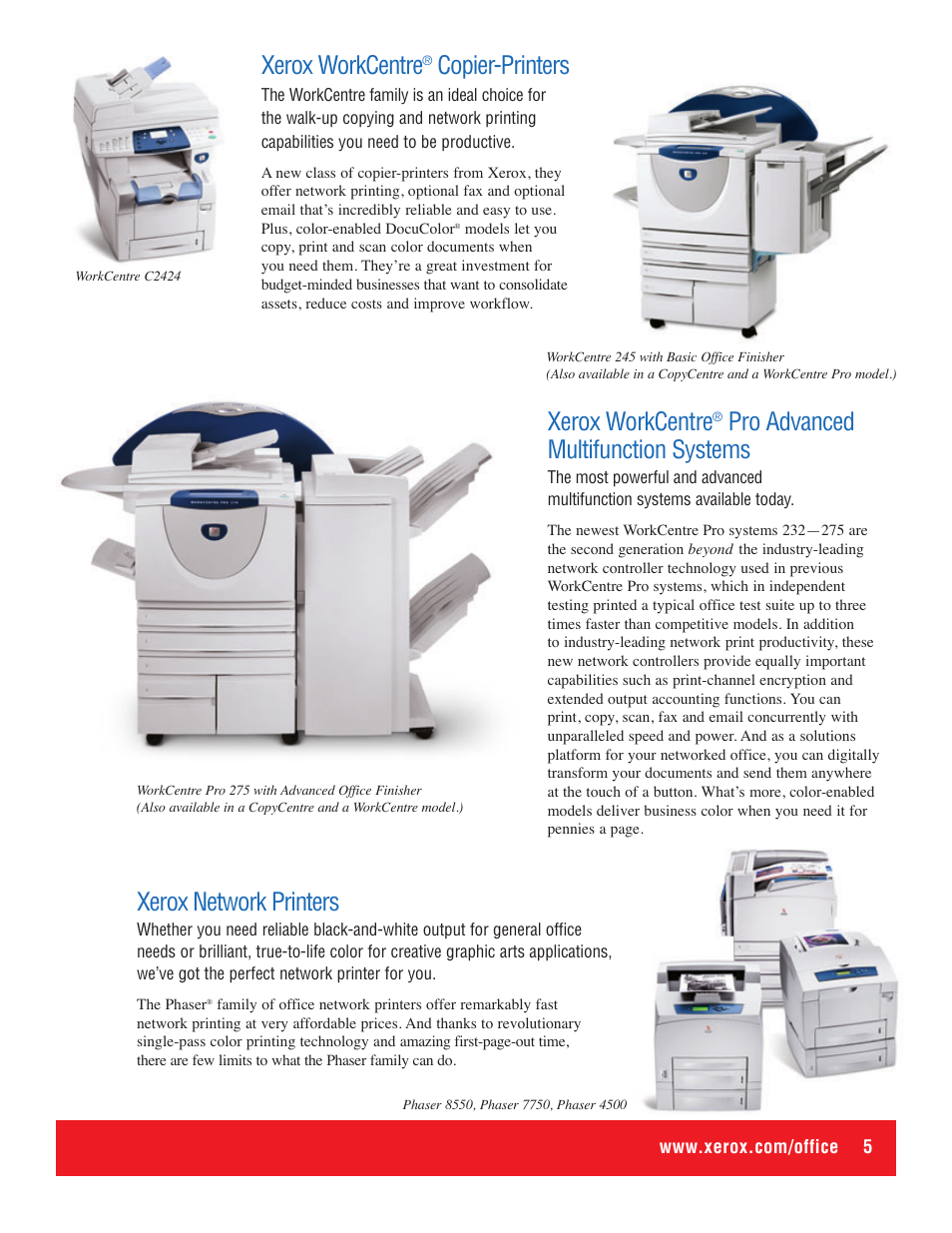 Xerox workcentre, Pro advanced multifunction systems, Xerox network printers | Copier-printers | Xerox CopyCentre C3545 User Manual | Page 5 / 8