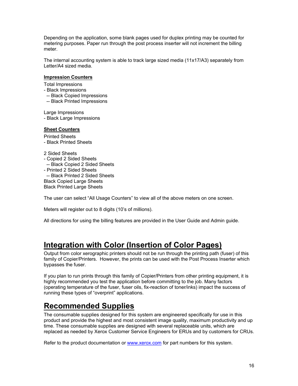 Integration with color (insertion of color pages), Recommended supplies | Xerox 4112 User Manual | Page 16 / 21