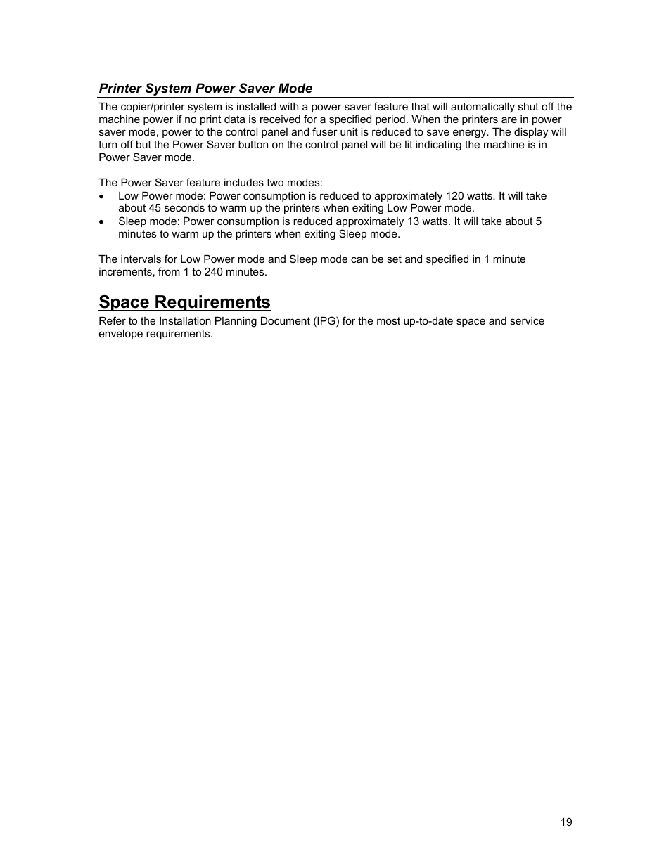 Space requirements | Xerox 4112 User Manual | Page 19 / 21