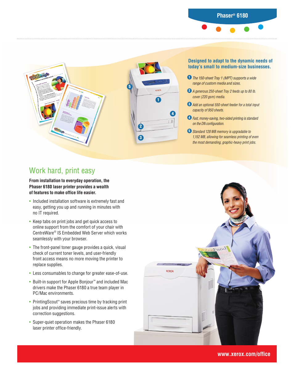 Work hard, print easy | Xerox 6180 User Manual | Page 3 / 4