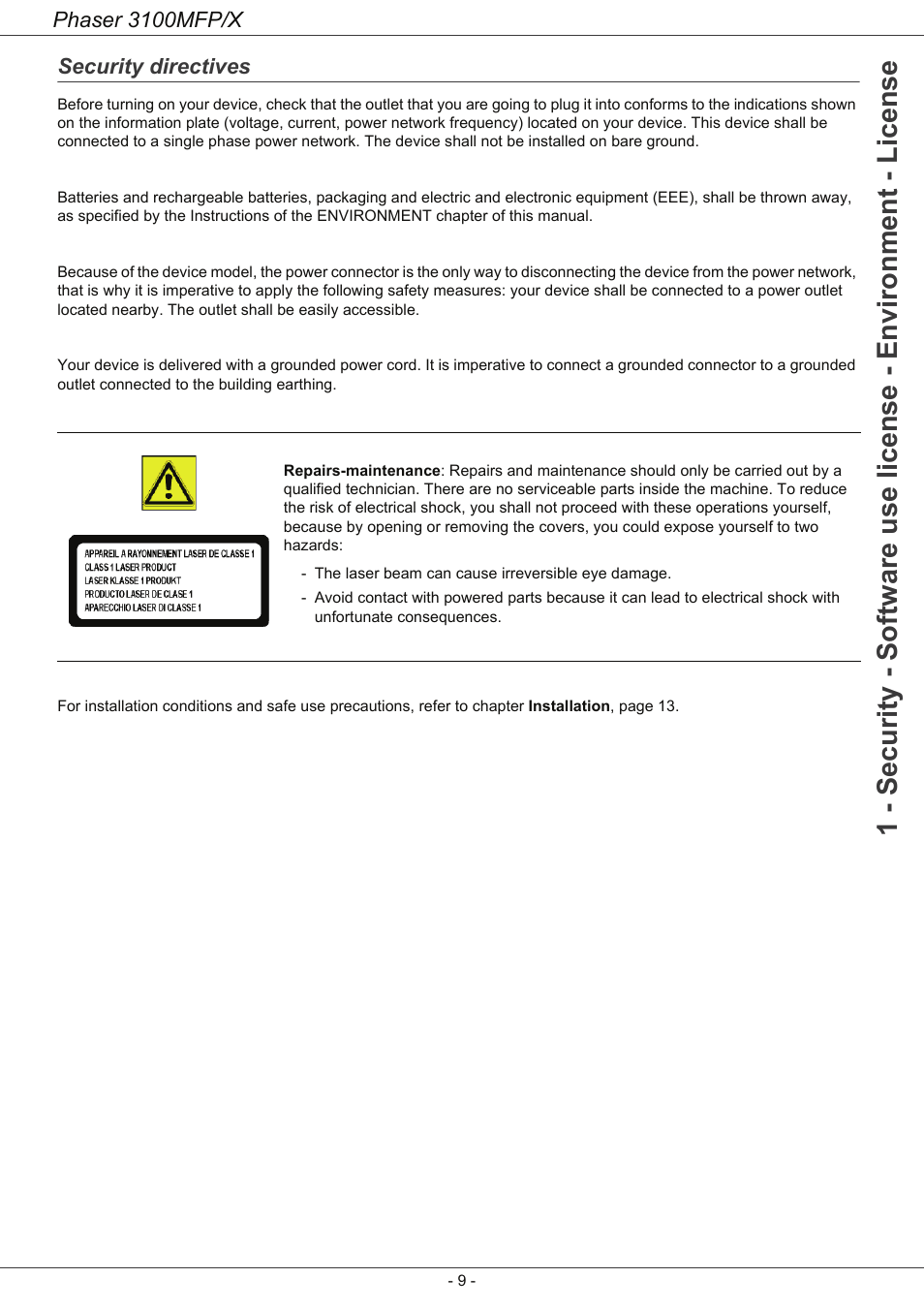 Security directives, Phaser 3100mfp/x | Xerox Phaser 3100MFP/X User Manual | Page 14 / 90