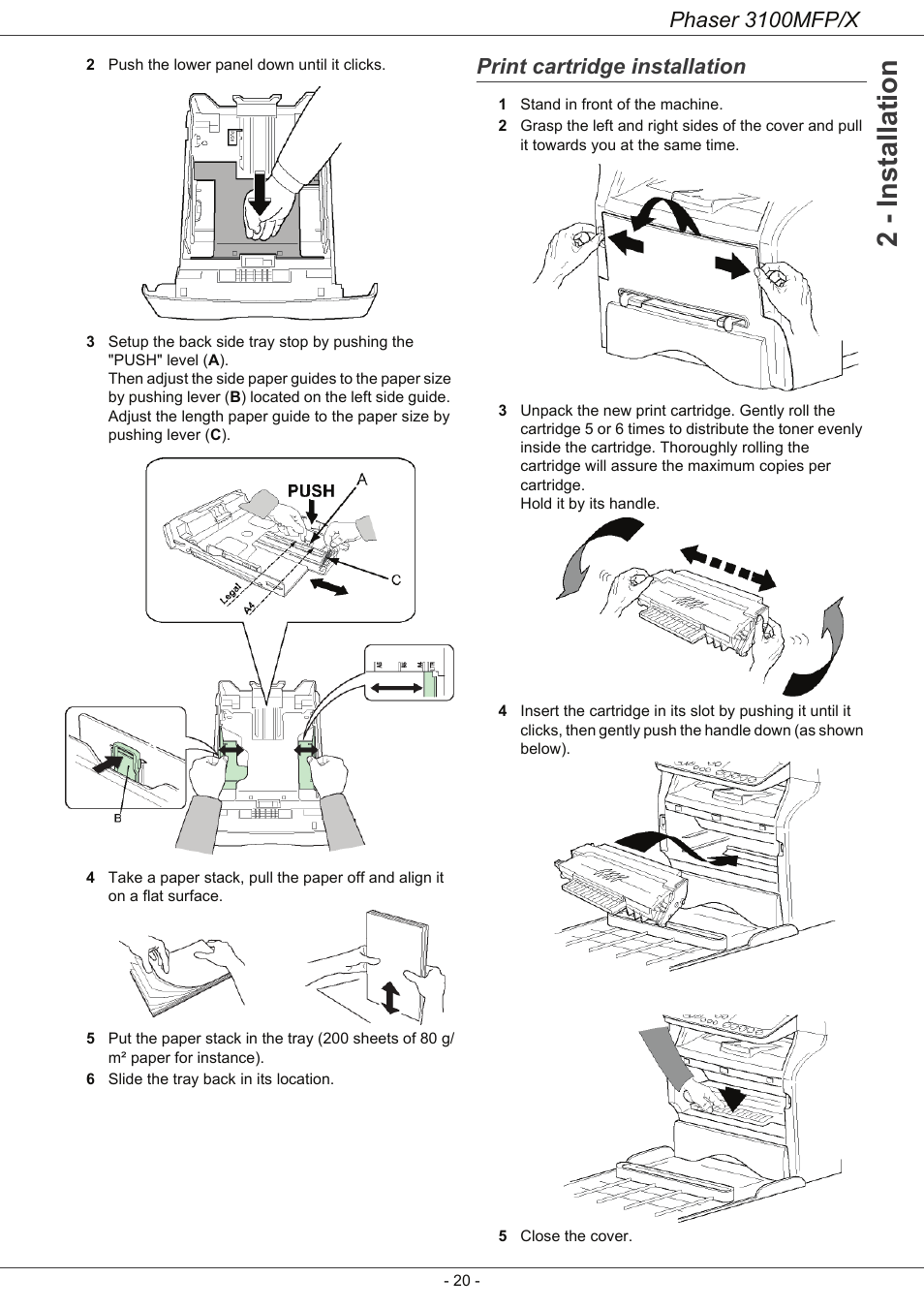 Print cartridge installation, 2 - installation, Phaser 3100mfp/x | Xerox Phaser 3100MFP/X User Manual | Page 25 / 90