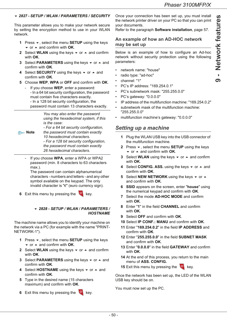 An example of how an ad-hoc network may be set up, Setting up a machine, An example of how an ad-hoc | Network may be set up, 9 - network features, Phaser 3100mfp/x | Xerox Phaser 3100MFP/X User Manual | Page 55 / 90