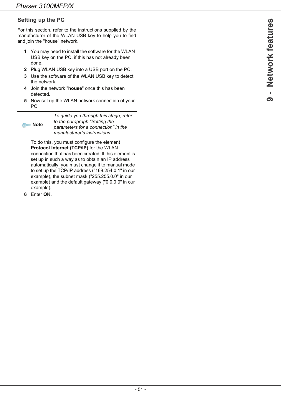 Setting up the pc, 9 - network features, Phaser 3100mfp/x | Xerox Phaser 3100MFP/X User Manual | Page 56 / 90