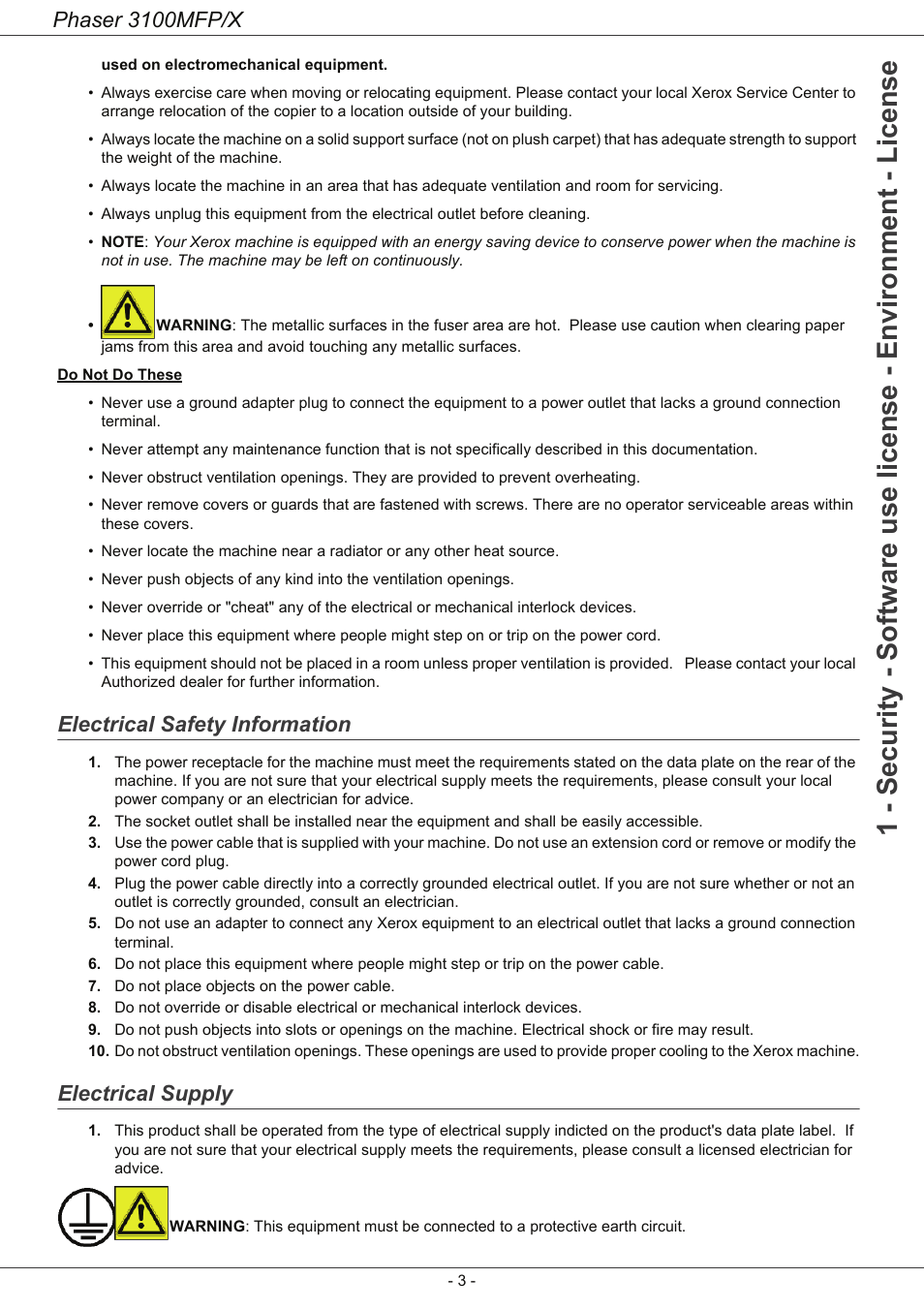 Electrical safety information, Electrical supply, Phaser 3100mfp/x | Xerox Phaser 3100MFP/X User Manual | Page 8 / 90