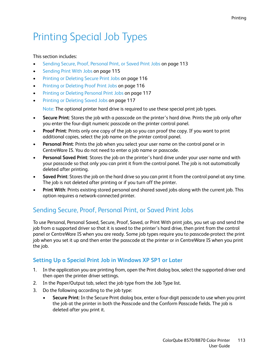 Printing special job types | Xerox COLORQUBE 8870 User Manual | Page 113 / 200