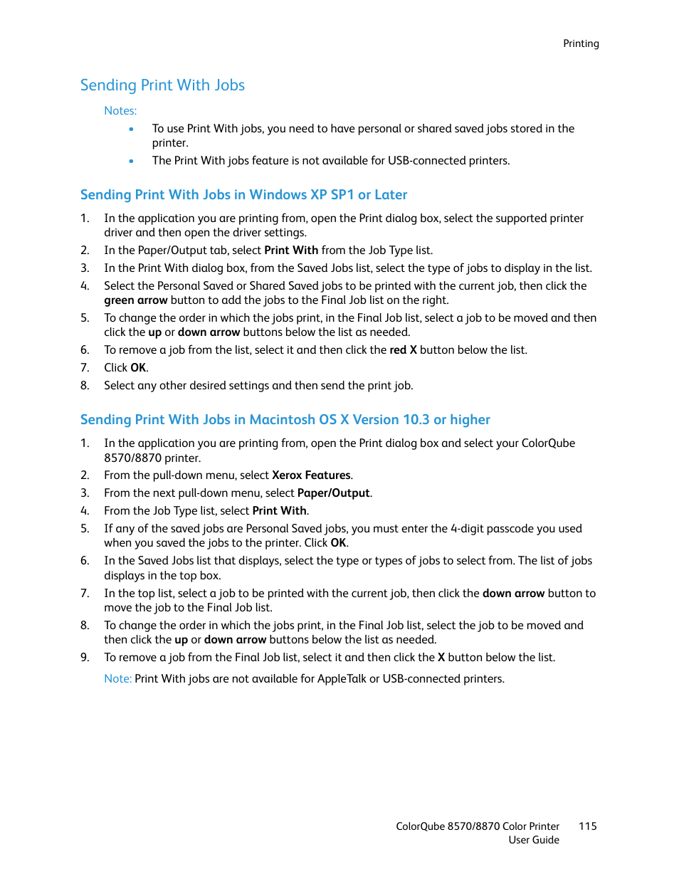Sending print with jobs | Xerox COLORQUBE 8870 User Manual | Page 115 / 200