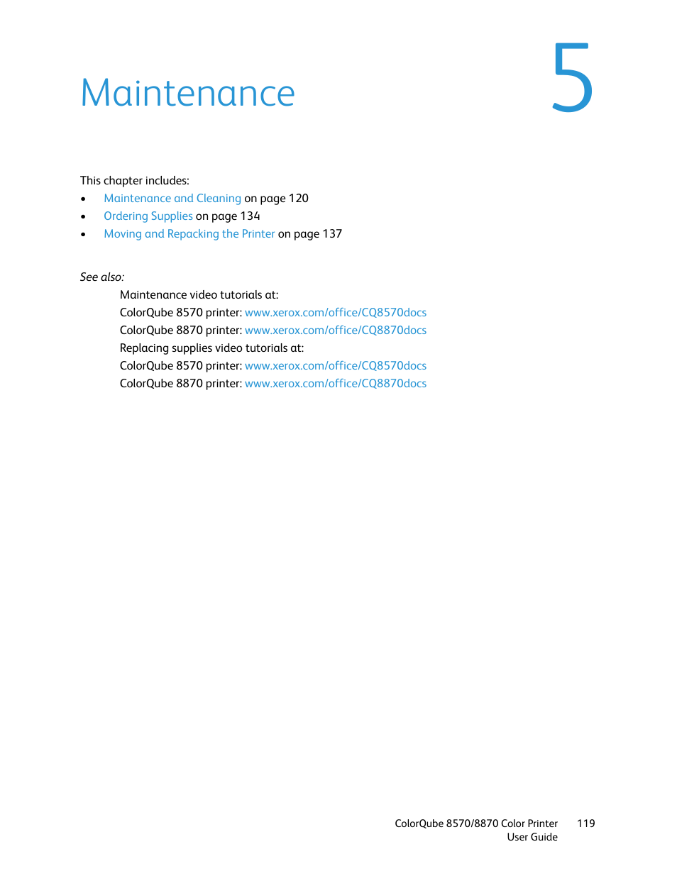 Maintenance | Xerox COLORQUBE 8870 User Manual | Page 119 / 200