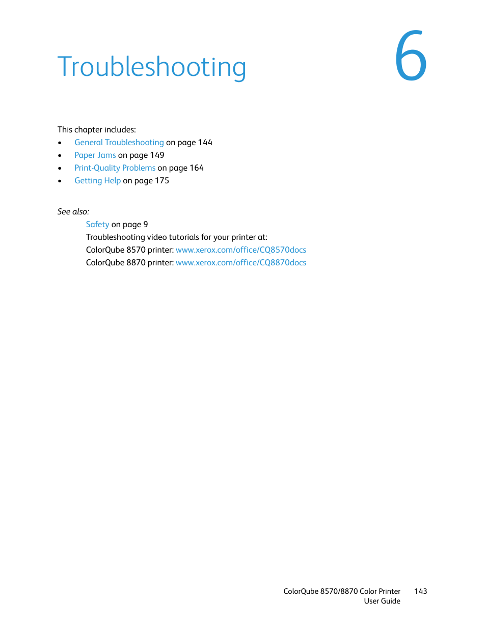 Troubleshooting | Xerox COLORQUBE 8870 User Manual | Page 143 / 200