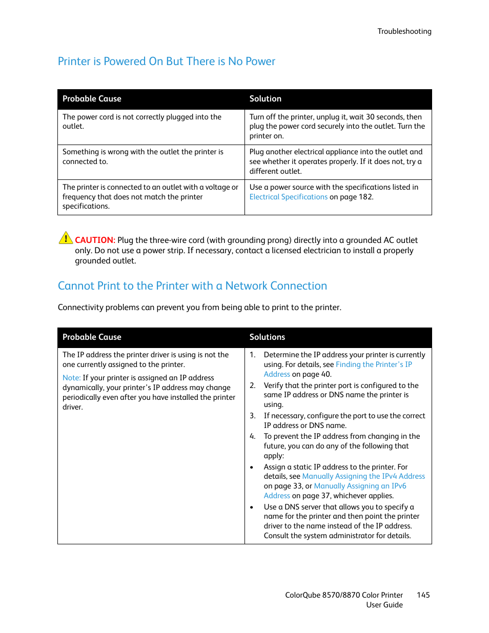 Printer is powered on but there is no power | Xerox COLORQUBE 8870 User Manual | Page 145 / 200