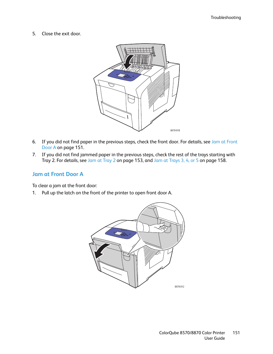 Jam at front door a | Xerox COLORQUBE 8870 User Manual | Page 151 / 200